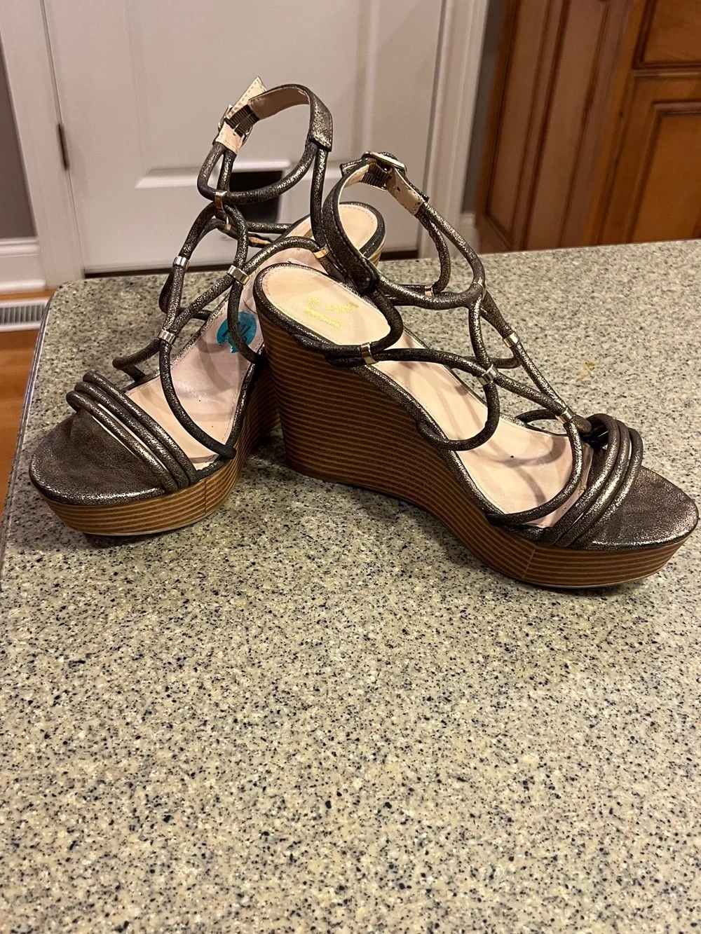 Metallic Bronze Strappy Platform Sandals - Women